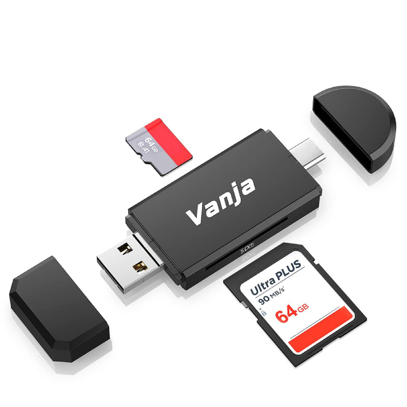 [Australia - AusPower] - Vanja SD Card to USB Adapter, 3-in-1 USB-C USB-A Micro USB SD Card Reader,Trail Camera Memory Card Reader for PC/Laptop/Phone/Tablet, for SD SDXC SDHC MMC RS-MMC microSDXC microSD microSDHC UHS-I Card Black 