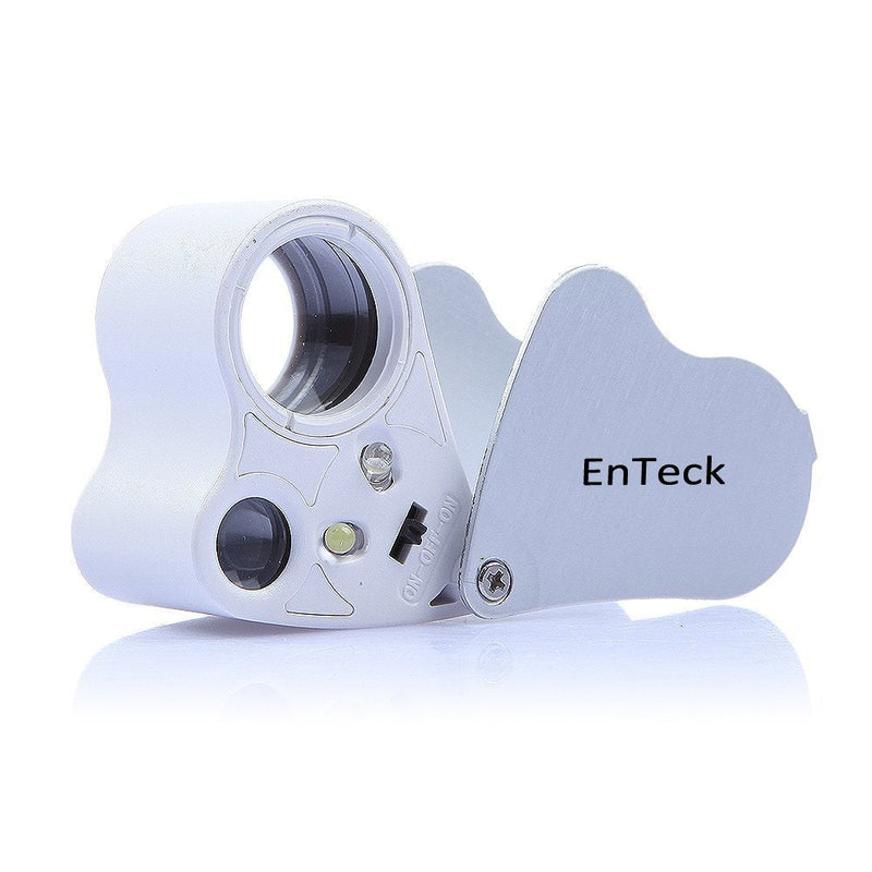 [Australia - AusPower] - EnTeck 30X 60X Dual Lens LED Illuminated Jewelry Magnifier, Pocket Microscope Magnifying Jewelers Eye Loupe Glasses White 1 Pack 