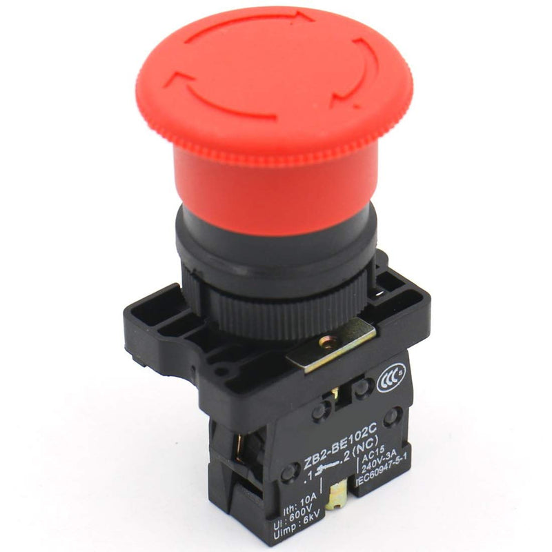 [Australia - AusPower] - Baomain Push Button Switch ZB2-BE102C 22mm NC N/C Red Mushroom Emergency Stop 600V 10A 