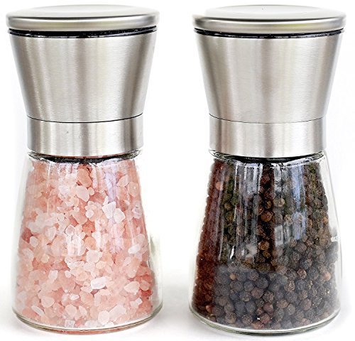 [Australia - AusPower] - Salt & Pepper Grinder Set By Belinta- Stainless Steel Salt and Pepper Mill Pair- Set Of 2 Top Quality Glass Spice Shakers With Lids- Handheld Grinder Kit With Ceramic Blades & Adjustable Coarseness 