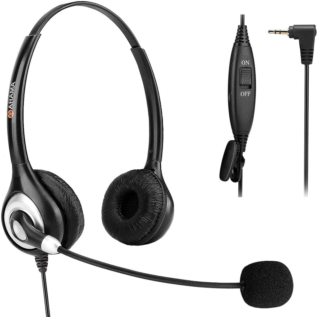 [Australia - AusPower] - Phone Headset 2.5mm with Noise Canceling Mic & Mute Switch Ultra Comfort Telephone Headset for Panasonic AT&T Vtech Uniden Cisco Grandstream Polycom Cordless Phones Binaural-A600 