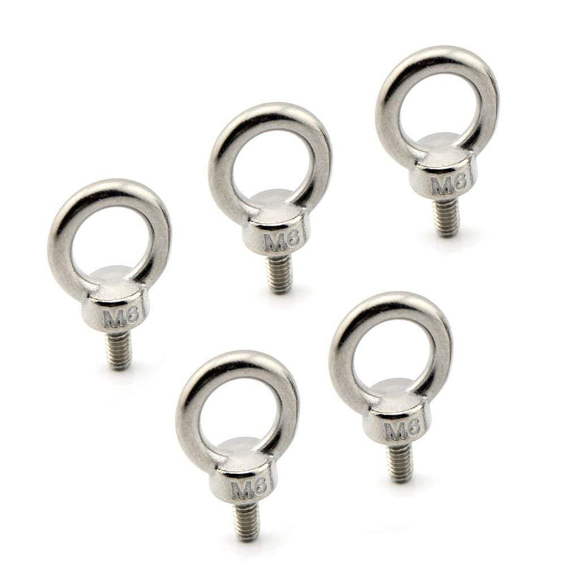 [Australia - AusPower] - Yasorn M6/0.24" Stainless Steel Lifting Ring Eye Bolts Screw Pack of 5 