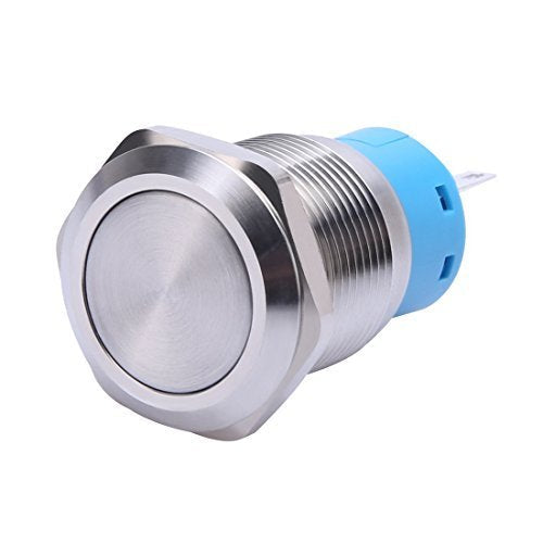 [Australia - AusPower] - WerFamily 19mm Waterproof Stainless Steel Metal Flat Top Latching Push Button Switch 1NO 1NC 250V 5A Silver Shell 