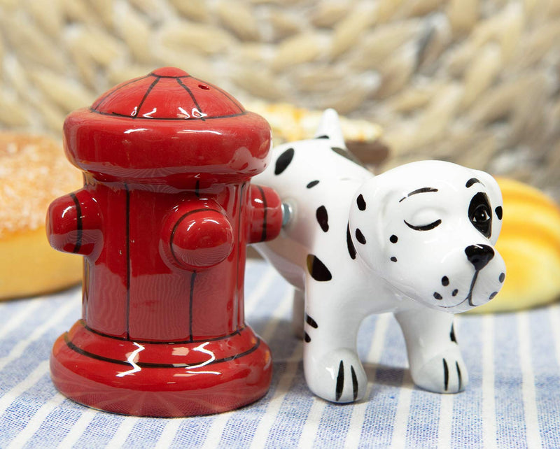 [Australia - AusPower] - Ebros Where's The Fire? Peeing Dalmatian With Red Fire Hydrant Ceramic Salt And Pepper Shakers Magnetic Set Figurines For Fireman Fire Fighters Fans Of Fire Trucks 911 Service Personnels Decors 
