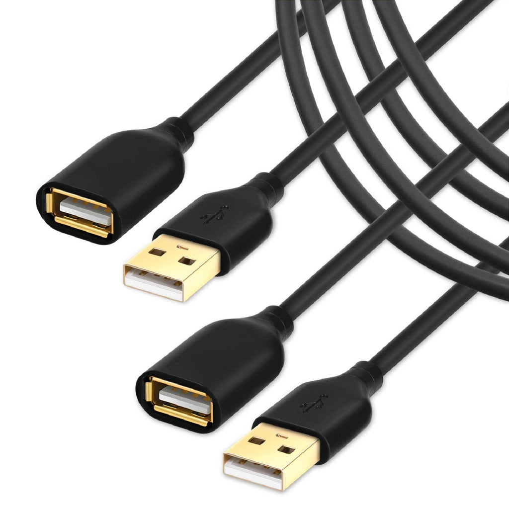 [Australia - AusPower] - USB Extension Cable, Besgoods 2-Pack USB 2.0 6ft USB to USB Extension Cable Extender Cord - A Male to A Female USB Extension Cord with Gold-Plated Connector – Black 