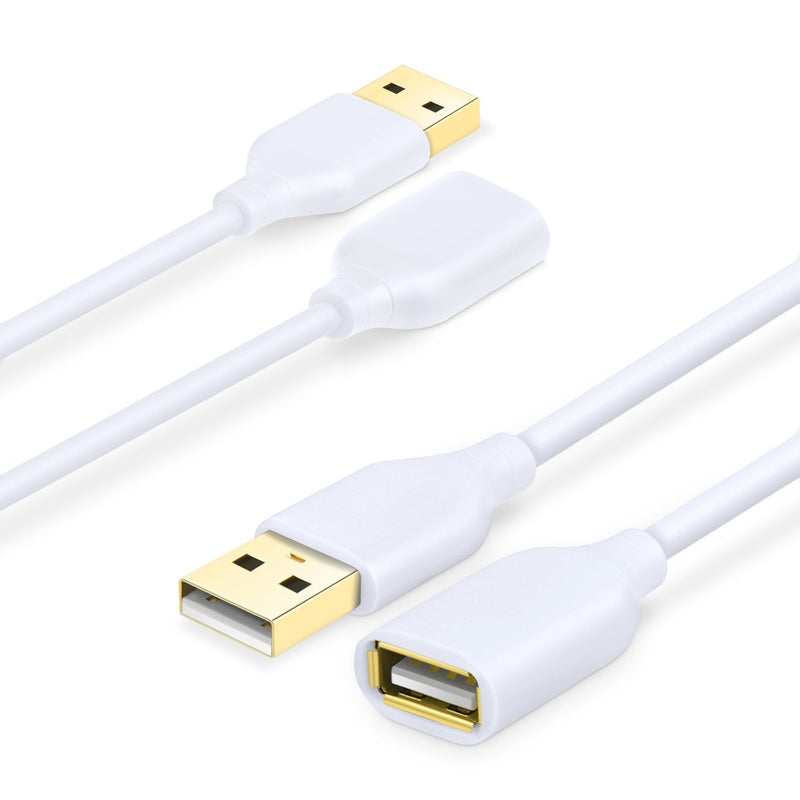 [Australia - AusPower] - USB Extension Cable White, Costyle 2-Pack 2.0 6ft/2m USB Type A Male to A Female Extension Cord White USB Cable Extender with Gold-Plated Connectors 