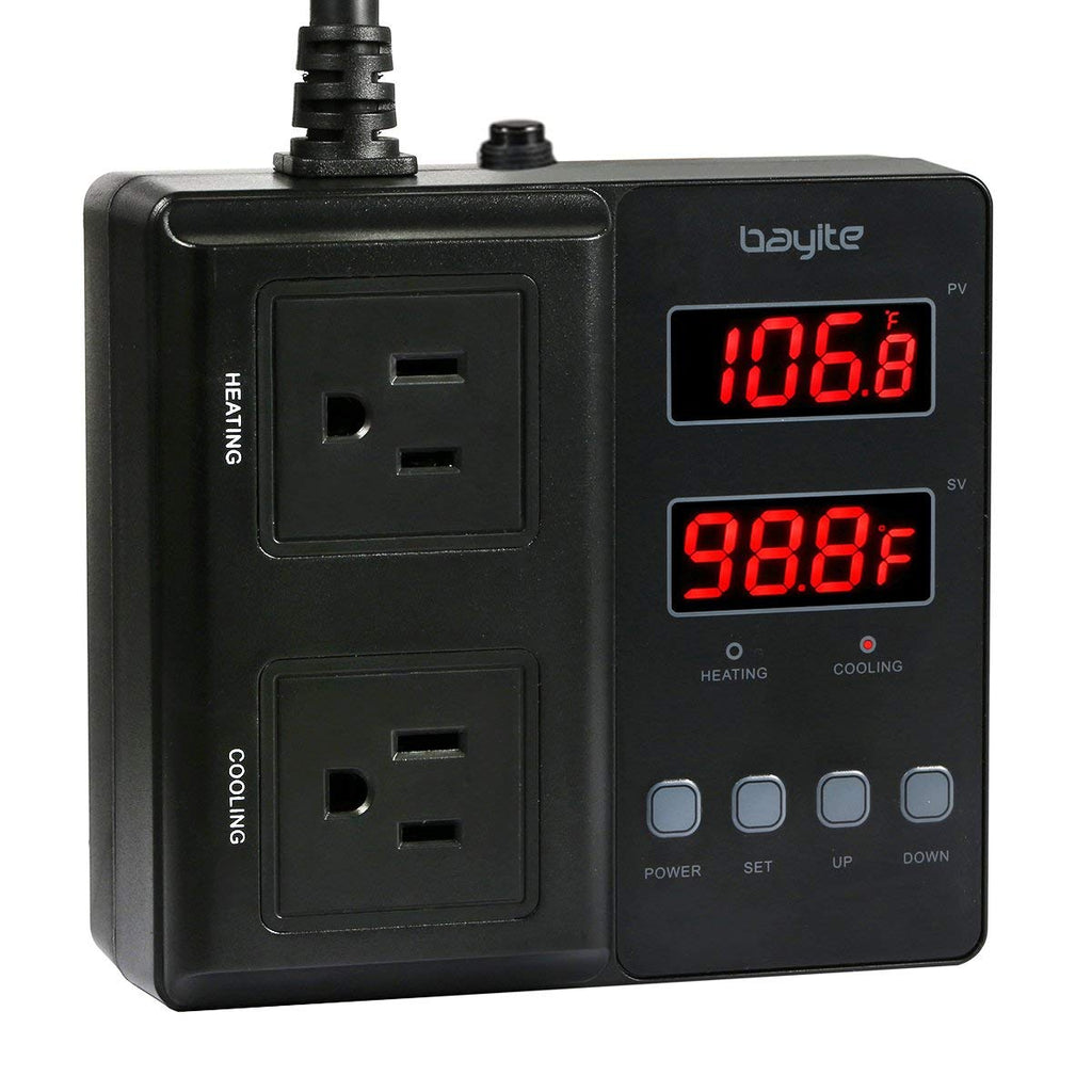[Australia - AusPower] - bayite Temperature Controller 1650W 15A BTC211 Dual Digital Outlet Thermostat Plug, Pre-Wired, 2 Stage Heating and Cooling Mode, 110V - 240V, Fermentation BBQ Reptile Aquarium 