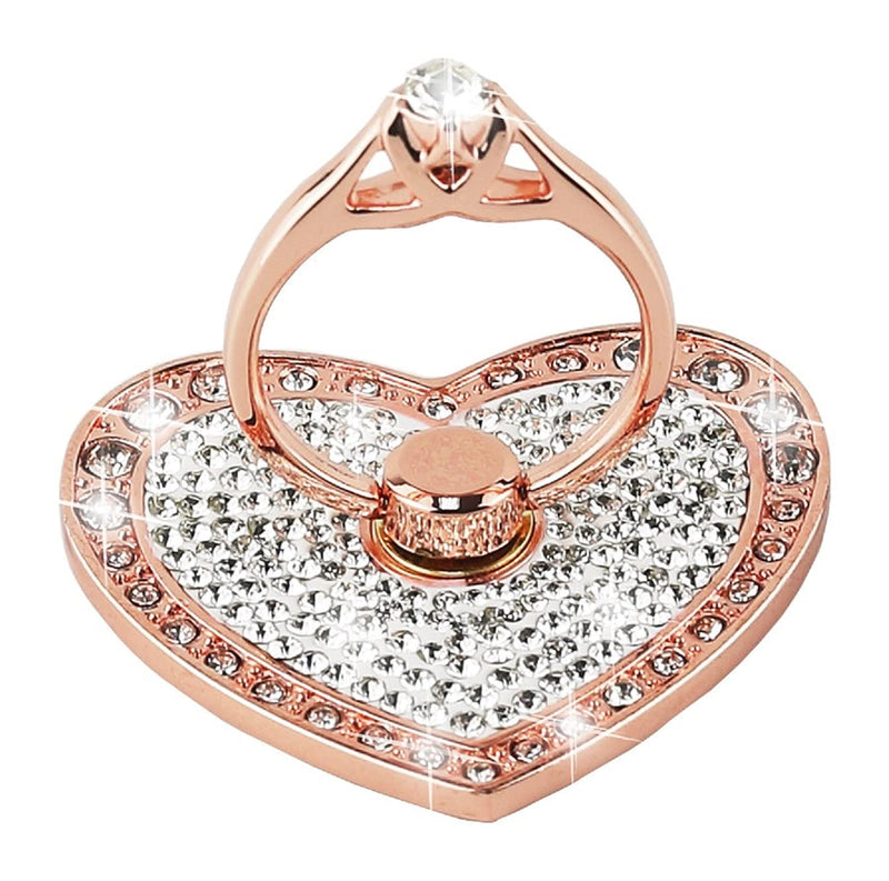 [Australia - AusPower] - Cell Phone Finger Ring Holder with Blingy Crystals, Nsiucion Heart Love Phone Ring Kickstand [Washable] [Removable], 360°Rotation Zinc Alloy Ring Grip Stand for All Phones (Rose Gold) Heart-Rose Gold 