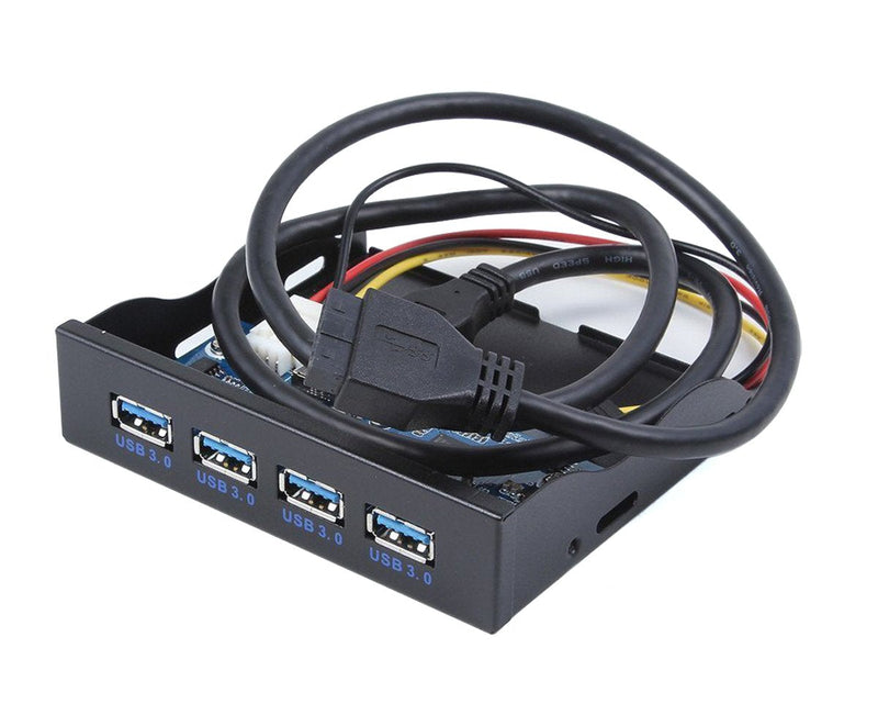 [Australia - AusPower] - C-Zone high Speed USB 3.0 4-Port 3.5 Inch Metal Front Panel USB Hub for Desktop Computer [ 20 Pin Connector & 2ft Adapter Cable] 