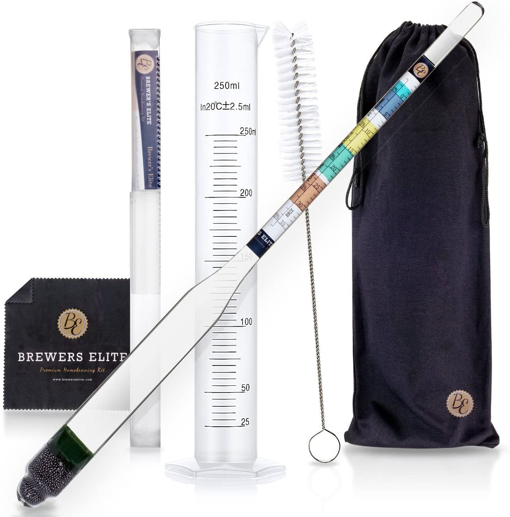 [Australia - AusPower] - Brewer's Elite Hydrometer & Test Jar - for Home Brew Beer, Wine, Mead and Kombucha - Deluxe Triple Scale Set, Hardcase and Cloth - Specific Gravity ABV Tester Hydrometer & Test Jar Kit 