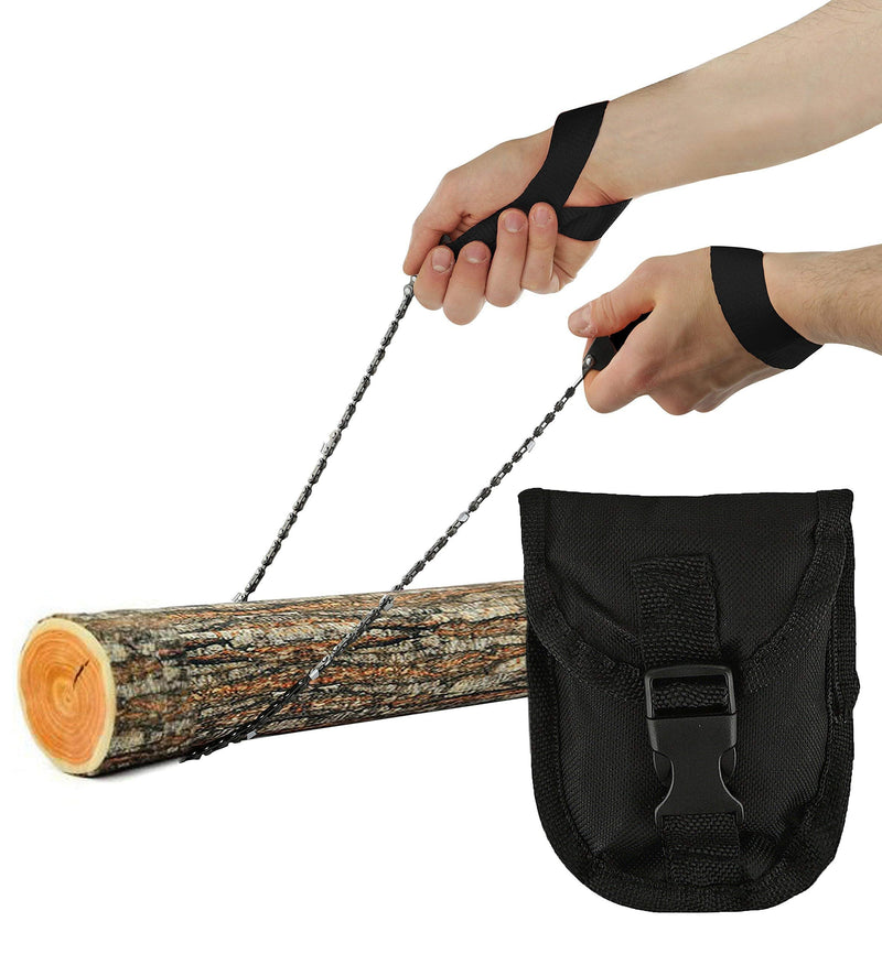 [Australia - AusPower] - Pocket Chainsaw - Razor Sharp Self Cleaning 25.5 In Portable Hand Saw Survival Gear with Black Holster for Camping, Hunting, Hiking | Pocket-sized 25.5” Emergency Wilderness Survival Chain Saw (Black) 
