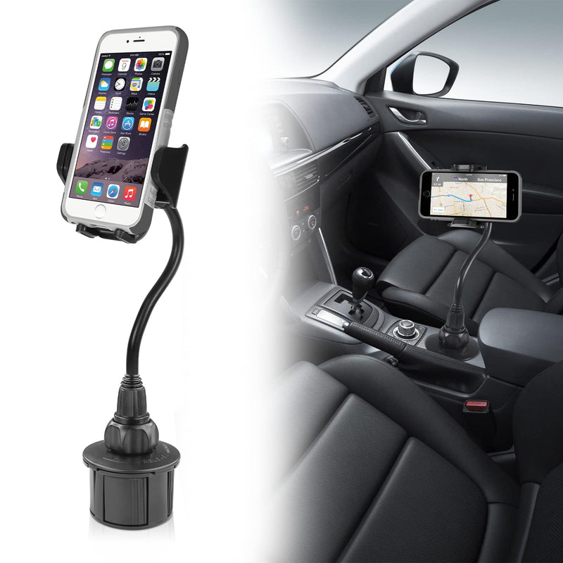 [Australia - AusPower] - Macally Car Cup Holder Phone Mount - 8” Long Flexible Gooseneck with 360° Adjustable Holder - Securely Fits Phones with/without Case up to 4.1” Wide - Easy to Use Cup Phone Holder for Car SUV or Truck 