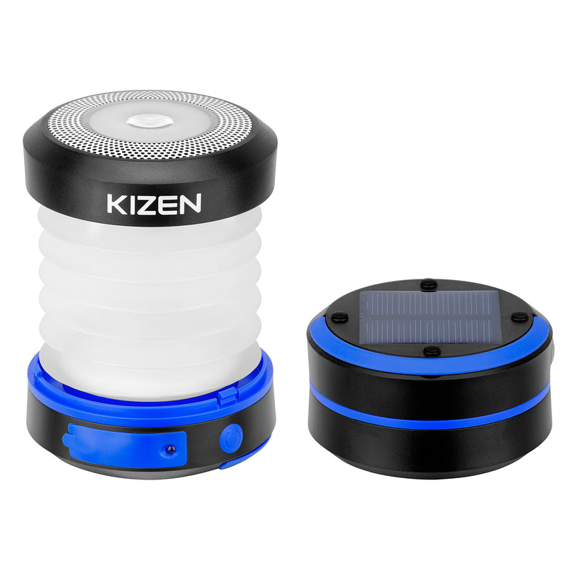 [Australia - AusPower] - KIZEN Collapsible LED Solar Lantern - Rechargeable, USB & Solar Powered Camping Lights for Hiking, Backpacking and Emergency Use - Portable Outdoor Camp Light - Blue 