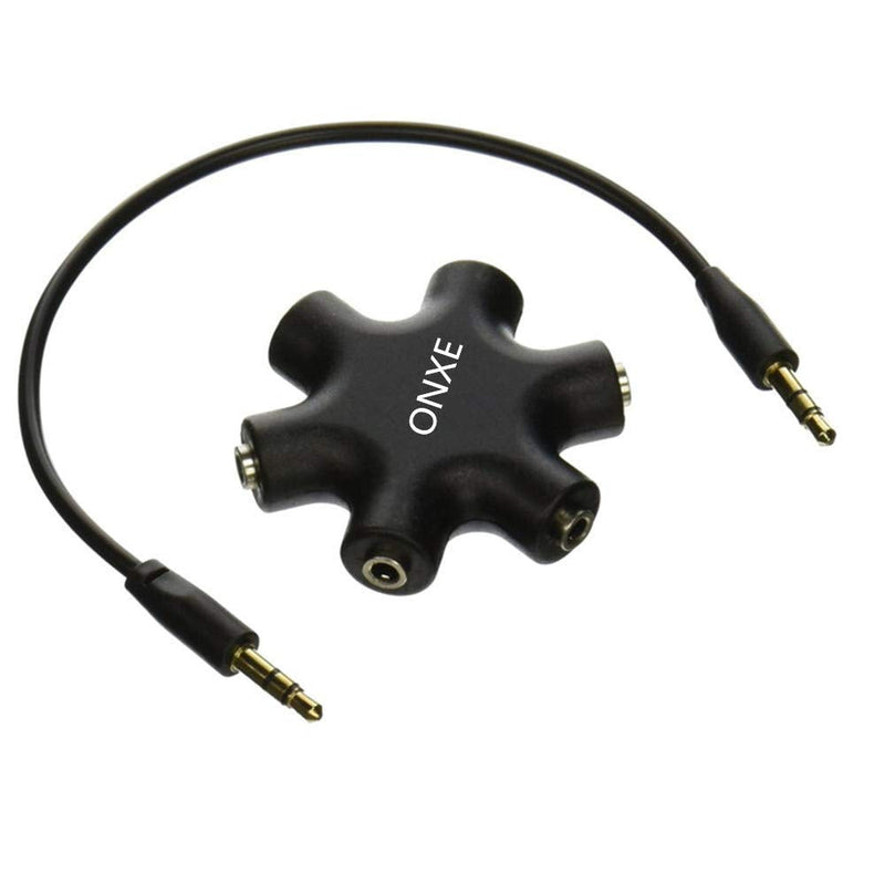 [Australia - AusPower] - Headphone Splitter,ONXE 3.5mm Stereo Audio Headset Adapter,5 Way 1 Male to 2 3 4 5 Female Splitter Cable for Mp3 Player,Mobile Phone,Laptop,PC,Headphones,Speakers（Black） Black 