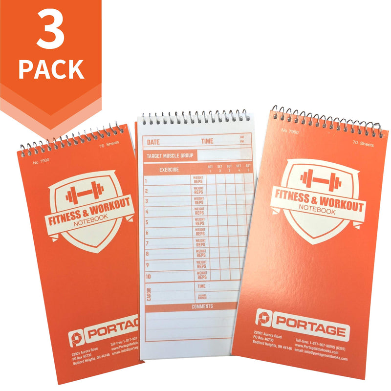 [Australia - AusPower] - Fitness & Workout Notebook - Fitness Tracker Journal, Workout Log, Exercise & Weight Training Notebook Planner, Fitness Tracker Log for Bodybuilding – 4 x 8 Inches, 140 Pages / 70 Sheets (Pack of 3) 