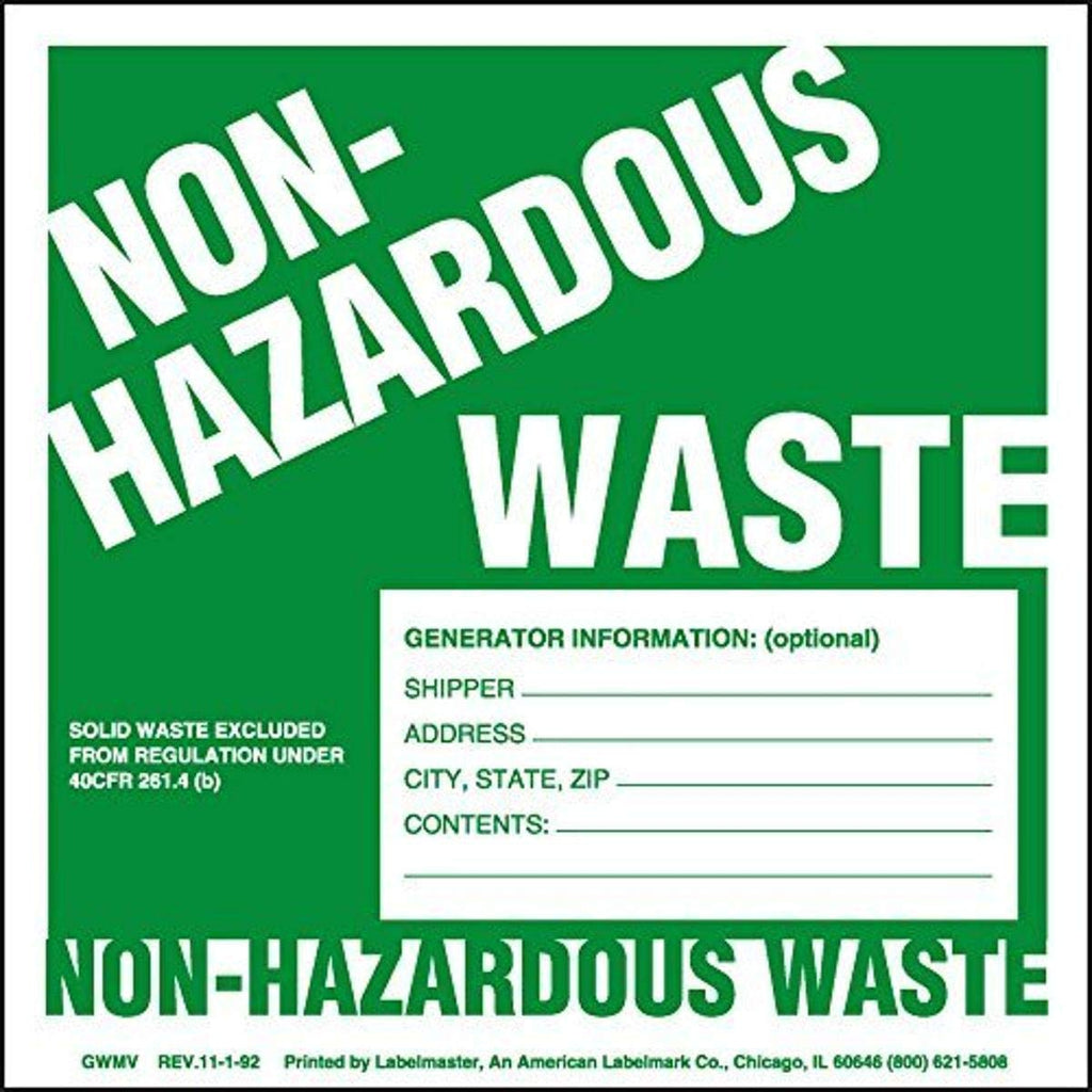 [Australia - AusPower] - Labelmaster GWM7 Non-Hazardous Waste Label, W/Generator INFO (Pack of 100) 
