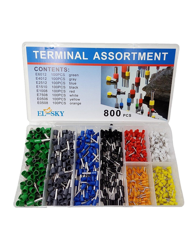 [Australia - AusPower] - EL-SKY 800pcs Assortment Ferrule Wire Copper Crimp Connector, Wire Terminals Kit, Wire Connector Kit, Insulated Cord Pin End Terminal AWG 22-10 Kit 