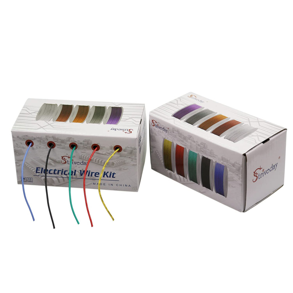 [Australia - AusPower] - Striveday™Flexible Silicone Wire 18awg Electric Wire 18 Gauge Coper Hook Up Wire 300V Cables Electronic Stranded Wire Cable Electrics DIY Box-1 Silicone wire Box1=Red+Blue+Green+Yellow+Black 