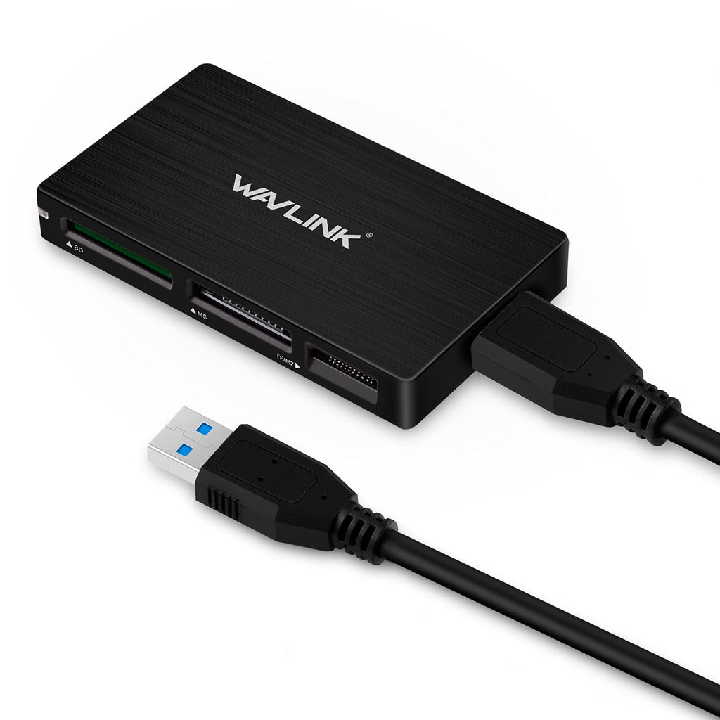 [Australia - AusPower] - Wavlink Micro SD Card Reader,4-Slot Multi-in-1 USB 3.0 Flash Memory Card Adapter with Detachable Cable 5Gbps Read for SD/SDHC/SDXC/Micro SD/MMC/MS/MS Pro Duo/CF I/CF II (Black) 