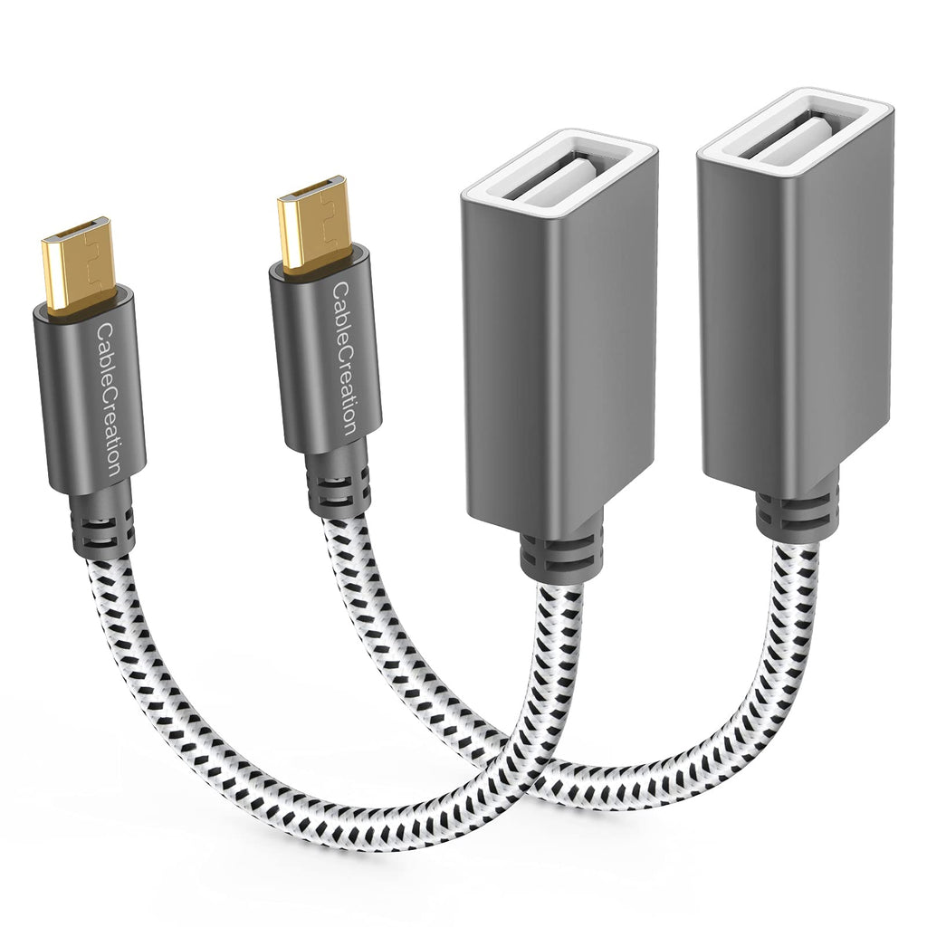 [Australia - AusPower] - CableCreation [2-Pack] Micro USB 2.0 OTG Cable Braided On The Go Adapter Micro USB Male to USB Female for Samsung or Other Smart Phones with OTG Function, 6 Inch/ Space Gray Aluminium Gray - 2 Pack 