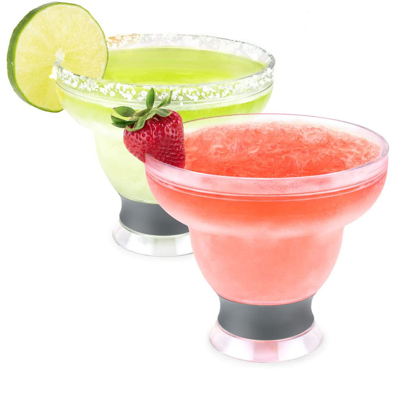 [Australia - AusPower] - Host Freeze Stemless Margarita Glass Insulated Gel Chiller, Plastic Double Wall Frozen Cocktail Cup, Set of 2 Cups, 12 oz, Grey Gray 