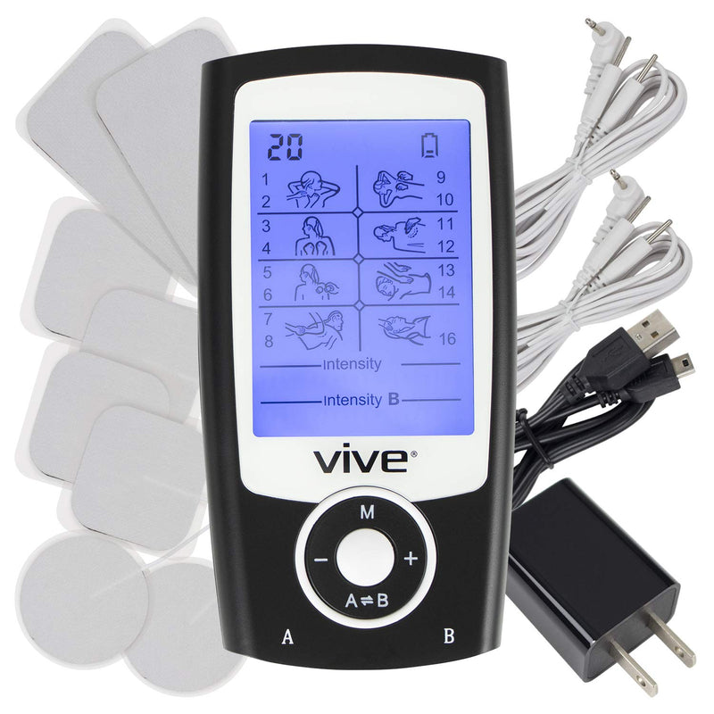 [Australia - AusPower] - Vive Tens Unit Muscle Stimulator- Stim Machine with Self Sticking Electrodes Pads, Massager for Upper & Lower Back, Sciatica, Neck Pain Relief, Electric Shock Therapy for Muscles & Pain Management 