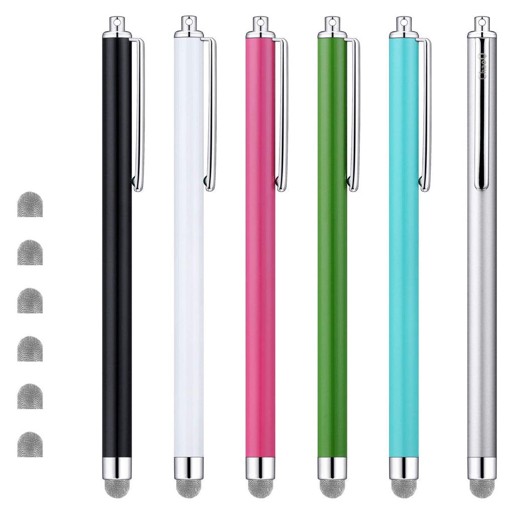 [Australia - AusPower] - ChaoQ Stylus Pens for Touch Screens, Mesh Fiber Capacitive Stylus (6-Pack), with 6 Replaceable Mesh Tips (Black, White, Pink, Green, Sky Blue, Silver) 