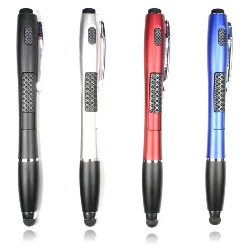 [Australia - AusPower] - Stylus [4 Pcs], 3-in-1 Universal Touch Screen Stylus + Ballpoint Pen + LED Flashlight for Smartphones Tablets [Black + Silver + Red + Blue] Black + Silver + Red + Blue 