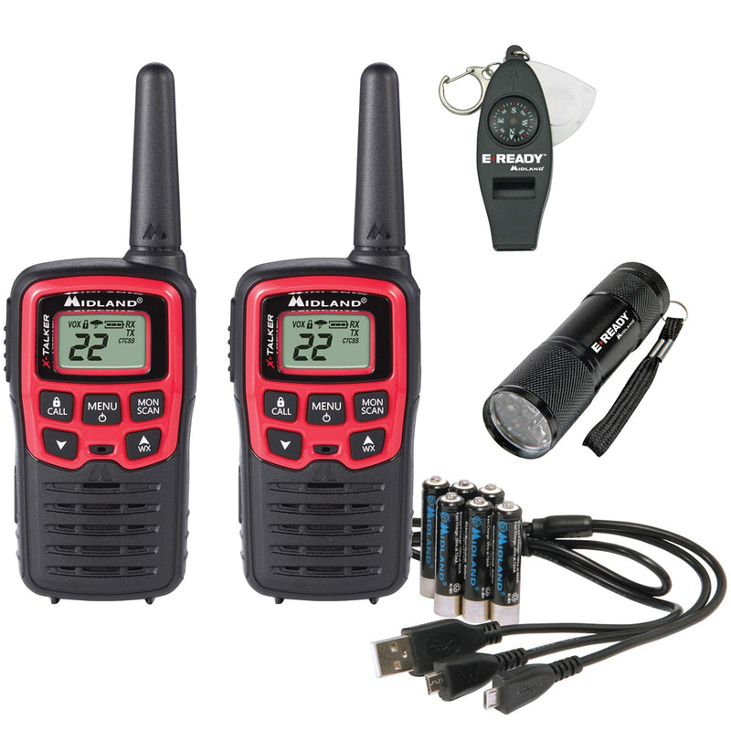 [Australia - AusPower] - Midland-EX37VP, E+Ready Emergency Two-Way Radio Kit-Pair of T31VP FRS Two-Way Radios, 9 LED Flashlight, Whistle With Compass and Temperature Gauge, In SoftShell Carrying Case (Pair Pack) 