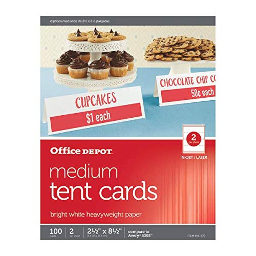 [Australia - AusPower] - Office Depot® Brand Inkjet/Laser Tent Cards, Medium, 2 1/2" x 8 1/2", Bright White, Pack of 100 