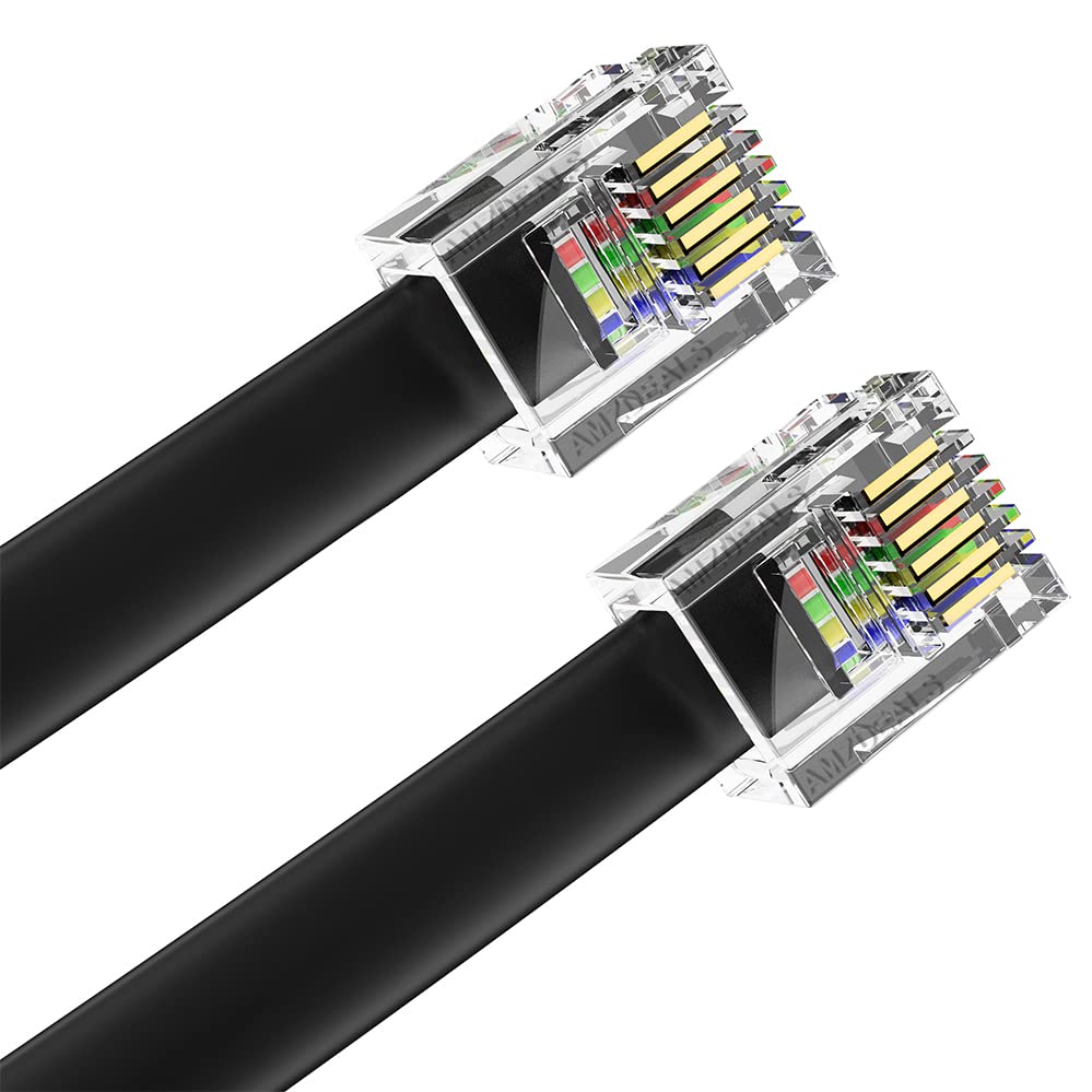 [Australia - AusPower] - (2 Pack) 6 Inch Black RJ12 6P6C Straight Wired Cable, Professional Grade Made in USA, Compatible with Data and Voice, Phone Cord 6" 
