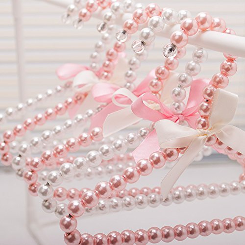 [Australia - AusPower] - BUUEERR 5 Pack Pearl Beads Metal Elegant Rosette Clothes Hangers for Kids Children Pet Dog (Pink) Pink 