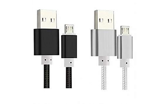 [Australia - AusPower] - Kindle Powerline [2 Pack] 5-FT Cable Length iBarbe Nylon Braided Reversible Micro USB Cables High Speed USB 2.0 (Works with Most Micro-USB Tablets and Kindle E-Book Reader) MicroUSB to USB 2Pack Black+Silver 