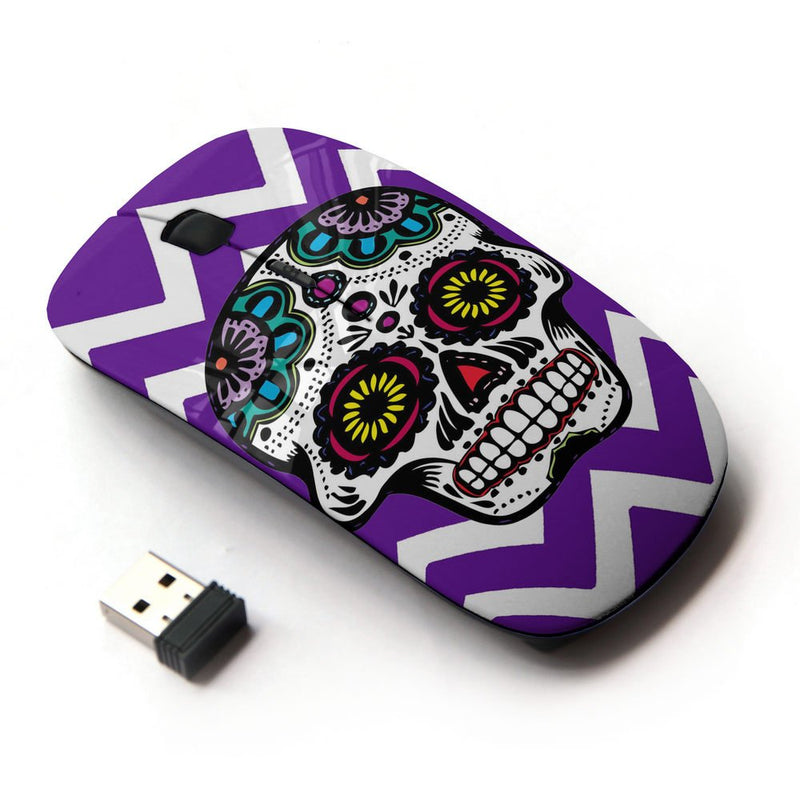 [Australia - AusPower] - Graphic4You Mexican Sugar Skull Death Chevron Pattern (Purple) Ergonomic Wireless Mouse with Nano Receiver 