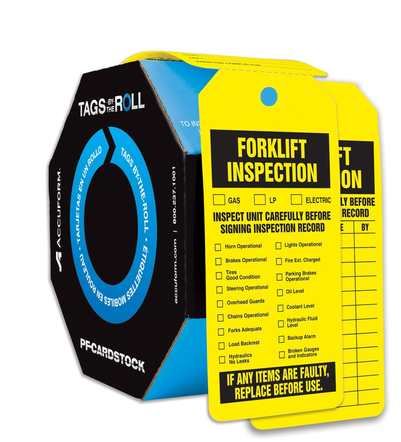 [Australia - AusPower] - Accuform"Forklift Inspection" Tags by-The-Roll Inspection and Status Tags, 6.25" x 3", PF-Cardstock, Black on Yellow (Pack of 100), TAR704 