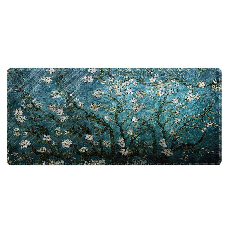 [Australia - AusPower] - Meffort Inc Extra Large Extended Gaming Desk Mat Non-Slip Rubber Pads Stitched Edges Mouse Pad 35.4 x 15.7 inch - Vincent Van Gogh Almond Blossom 
