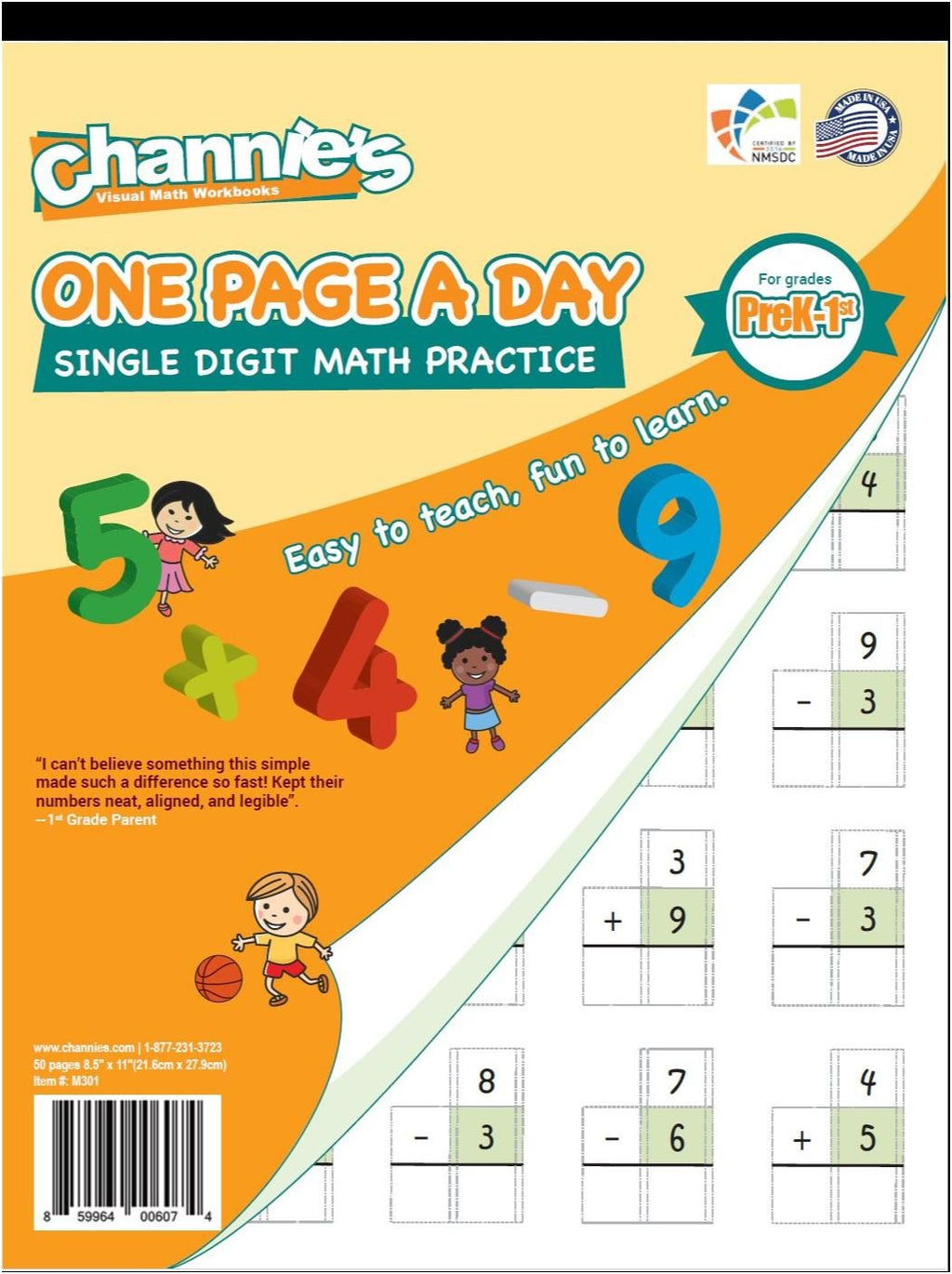 [Australia - AusPower] - Channie’s One Page A Day Single Digit Addition & Subtraction Workbook for Pre-Kindergarten - 1st Grade Elementary School Students, Single Digit Math Practice, 50 Pages 