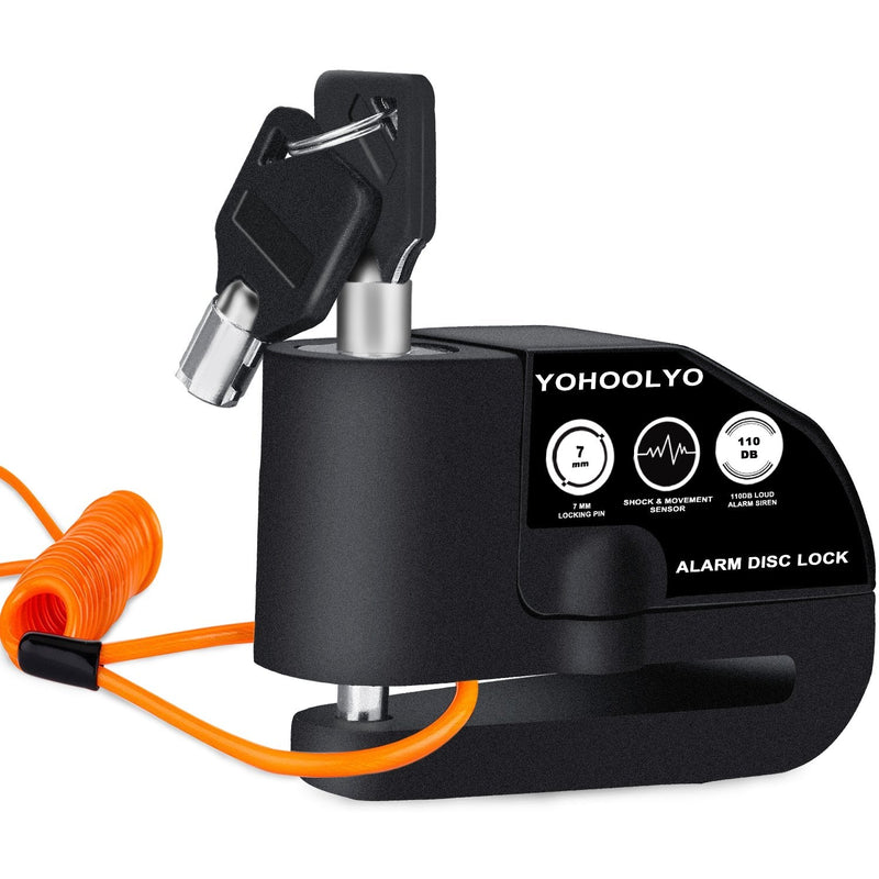 [Australia - AusPower] - YOHOOLYO Alarm Disc Lock Motorcycle Disc Brake Lock Anti-Theft Waterproof 110 dB 7mm Pin 5ft Reminder Cable for Motorcycles Bike Scooter Carry Pouch (Black) Black 