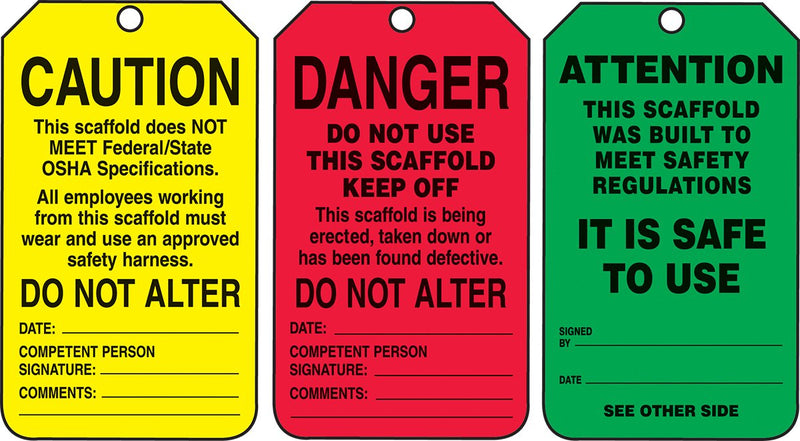 [Australia - AusPower] - Accuform"Danger/Caution/Attention", Pack of 25 PF-Cardstock Scaffold Status Tag, Legend, 5.75" x 3.25", Black on Green/Yellow/Red, TSS200CTP 25 Pack 