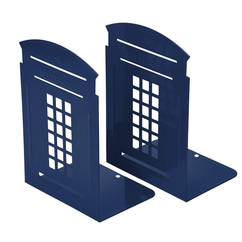 [Australia - AusPower] - Bookends Blue, MerryNine 1 Pair Heavy Metal Non Skid Sturdy Telephone Booth Decorative Gift for Bookshelf Office School Library Blue_1 Pair 