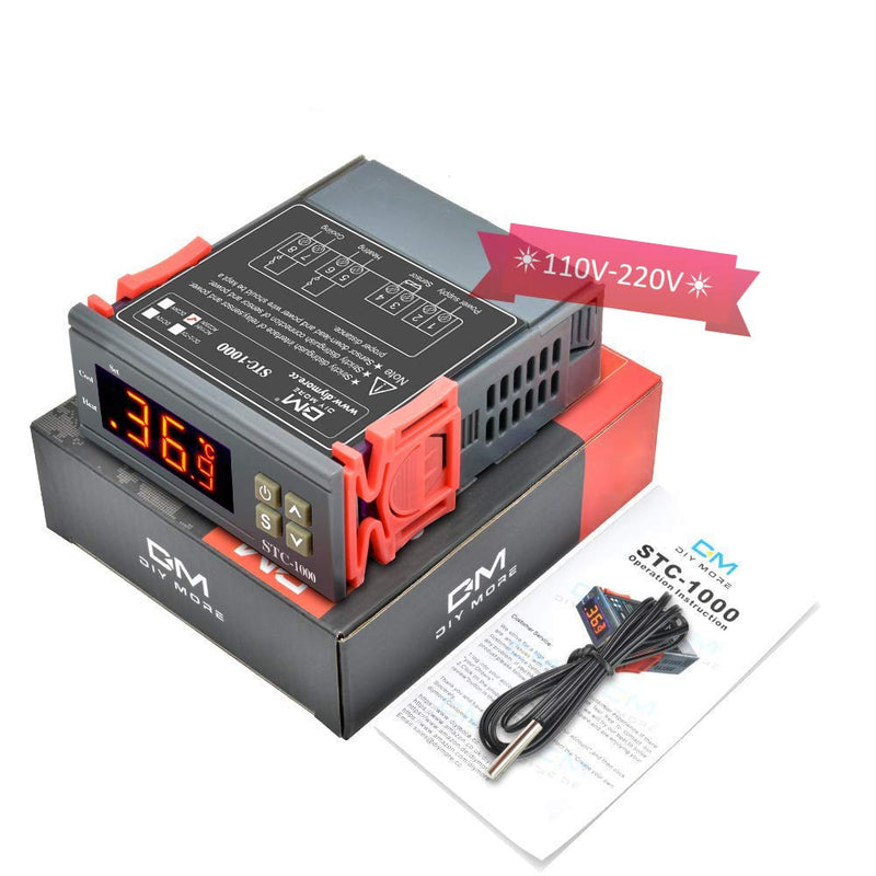 [Australia - AusPower] - diymore STC-1000 AC 10A 110V-220V All-Purpose Digital LED Temperature Controller Heating Cooling Thermostat 2 Relays Output with NTC Sensor Probe(Only Support ℃) AC 110-220V 