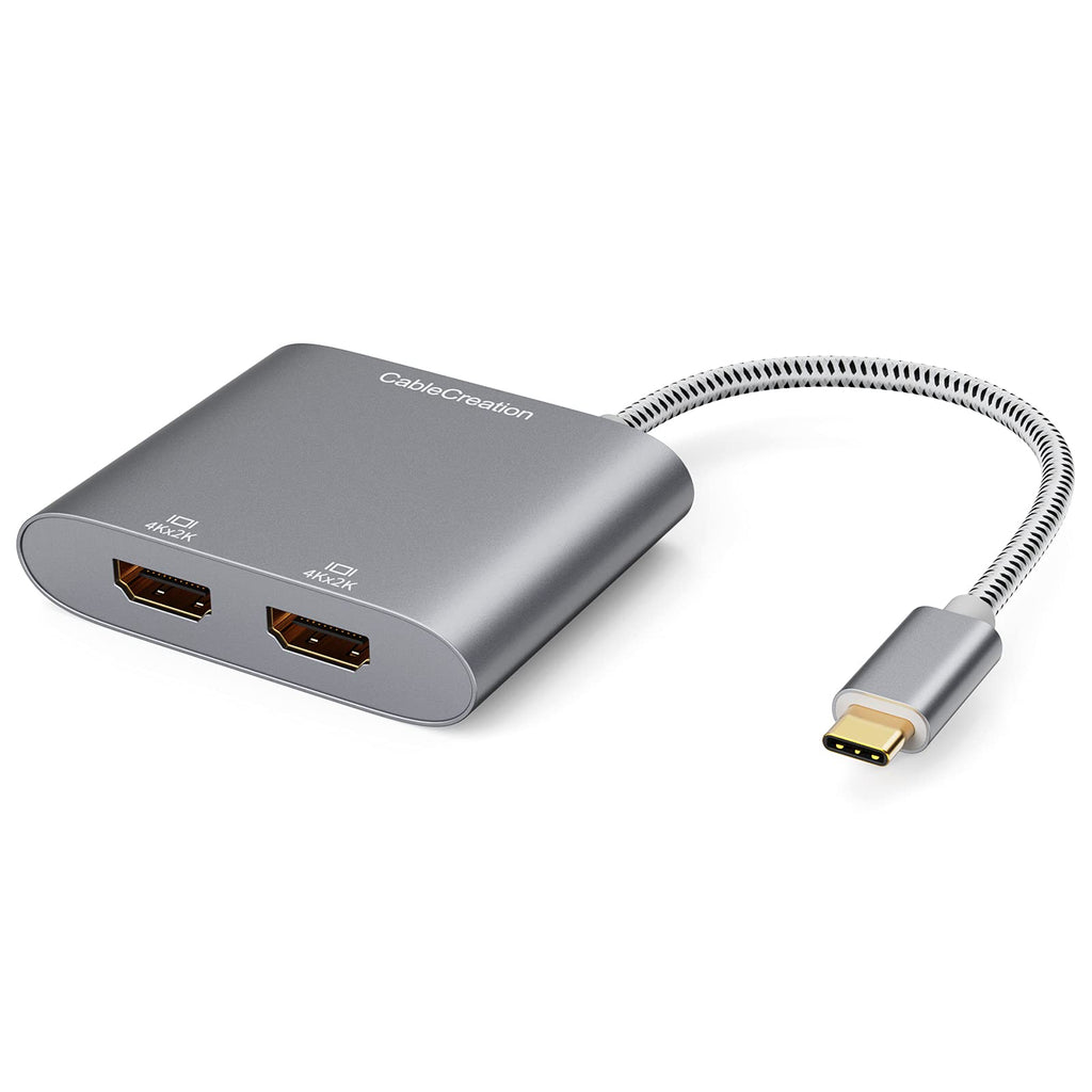 [Australia - AusPower] - USB C to Dual HDMI 4K, CableCreation USB Type C (Compatible Thunderbolt 3) to 2 HDMI Adapter, Compatible with MacBook Pro 2019/2018/2017,XPS 13/Surface Book 2,Chromebook Pixel, Yoga 710, Aluminum Gray Dual HDMI 4K@30Hz 