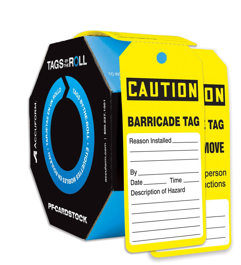 [Australia - AusPower] - Accuform 100 "Caution Barricade TAG" Tags by-The-Roll, US Made OSHA Compliant Tags, Tear & Water Resistant PF-Cardstock, 6.25" x 3" x 0.01", TAR136 100.0 