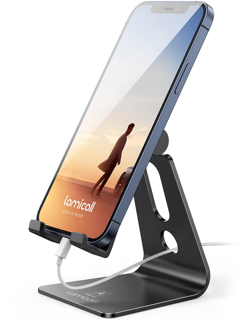 [Australia - AusPower] - Adjustable Cell Phone Stand, Lamicall Desk Phone Holder, Cradle, Dock, Compatible with All 4-8'' Phones, Office Accessories, All Android Smartphone - Black 