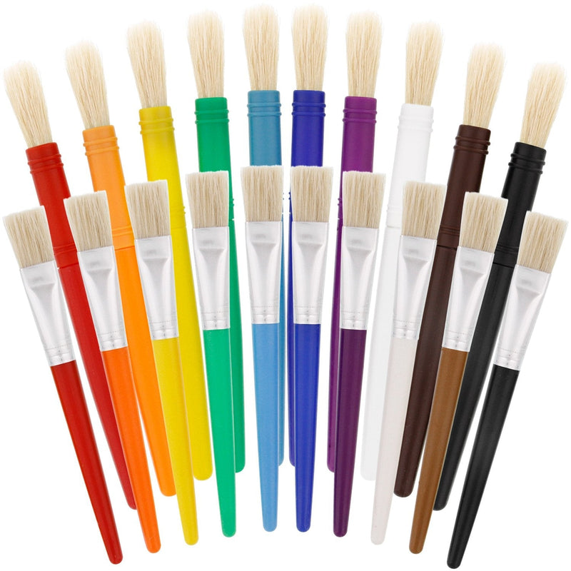 [Australia - AusPower] - U.S. Art Supply 20-Piece Large Round and Flat Children's Hog Bristle Tempera Paint Brush Set - Fun Kid's Party, School, Student, Class Craft Painting - Beginners Starter Artist Painting Brush Kit Assorted Hog Bristle 