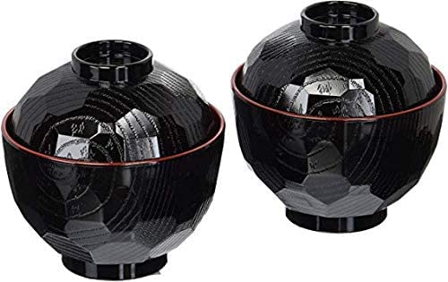 [Australia - AusPower] - JapanBargain 1904x2, Set of 2 Miso Soup Bowl with Lid Japanese Rice Bowl Traditional Plastic Lacquered Black and Red Bowl Made in Japan Bowl+Lid 2Set 