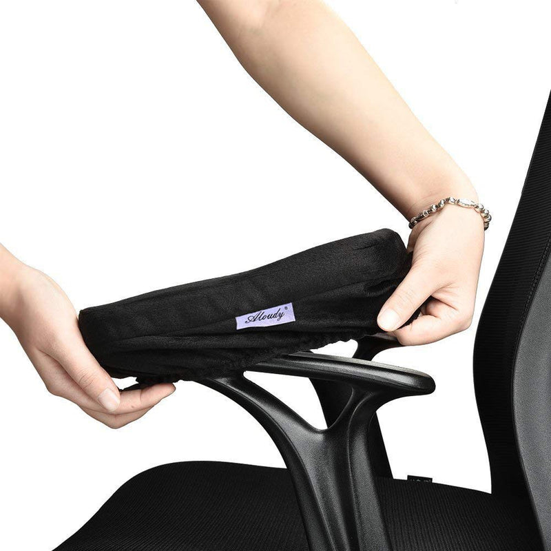 [Australia - AusPower] - Aloudy Ergonomic Memory Foam Office Chair Armrest Pads, Comfy Gaming Chair Arm Rest Covers for Elbows and Forearms Pressure Relief(Set of 2) Medium, Black 