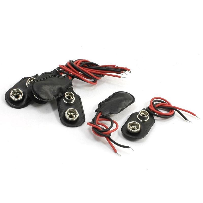 [Australia - AusPower] - Leather Black Red Long Cable Connection 9V Battery Clips Connector Buckle 5Pcs 
