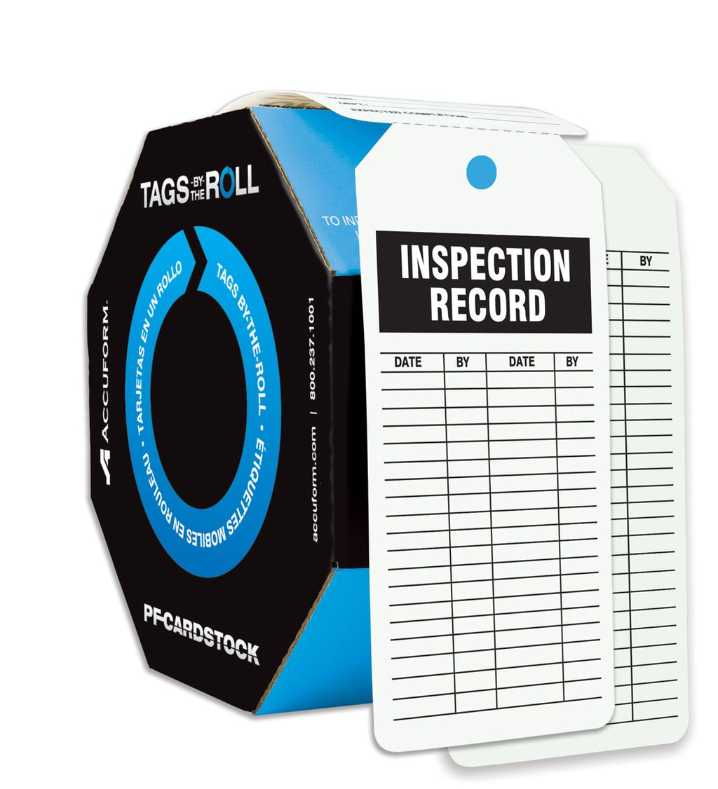 [Australia - AusPower] - Accuform 100 "Inspection Record" Tags by-The-Roll, 6.25" x 3", PF-Cardstock, Black on White, TAR708 