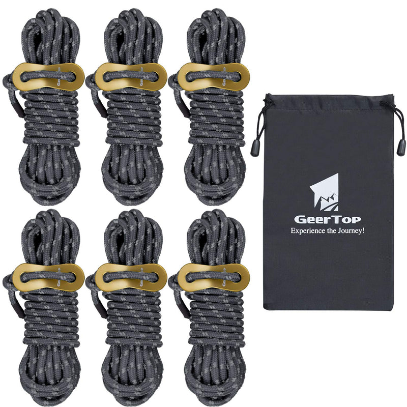 [Australia - AusPower] - GEERTOP 6 Pack Reflective Guylines 4mm Tent Cords Ultralight Camp Ropes with Aluminum Adjuster Tensioner for Outdoor Camping Hiking Backpacking Survival Gear 
